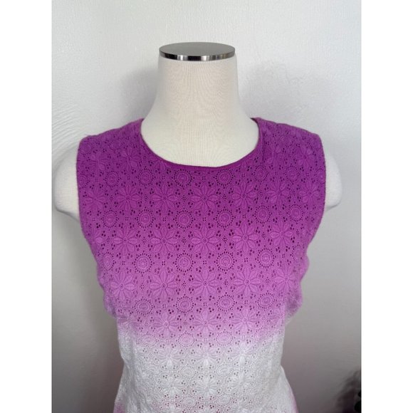 Diane Von Furstenberg Pink Purple‎ Ombre Eyelet Skater Dress Size 8 Coquette - Picture 4 of 13